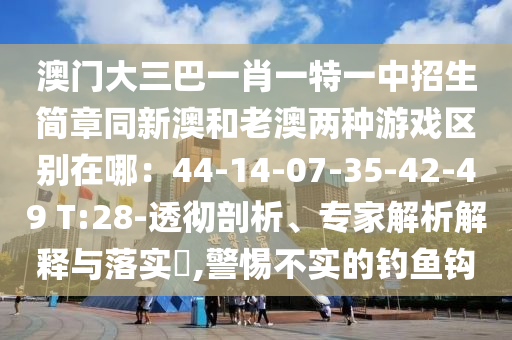 澳門大三巴一肖一特一中招生簡章同新澳和老澳兩種游戲區(qū)別在哪：44-14-07-35-42-49 T:28-透徹剖析、專家解析解釋與落實(shí)?,警惕不實(shí)的釣魚鉤